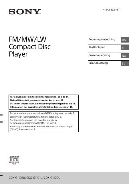 Sony CDX-G1102U - CDX-G1102U Mode d'emploi Danois