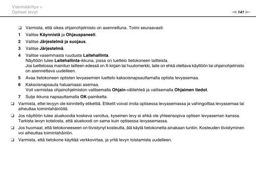 Sony VPCCA3X1R - VPCCA3X1R Mode d'emploi Finlandais