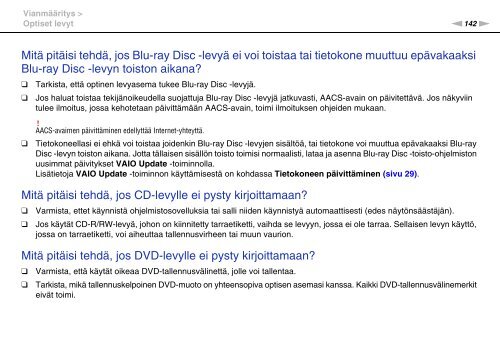 Sony VPCCA3X1R - VPCCA3X1R Mode d'emploi Finlandais