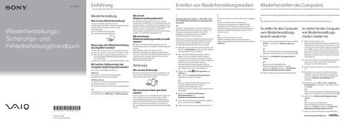 Sony VPCCA3X1R - VPCCA3X1R Guide de d&eacute;pannage Allemand