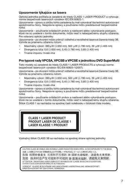 Sony VPCCA3X1R - VPCCA3X1R Documents de garantie Slovaque