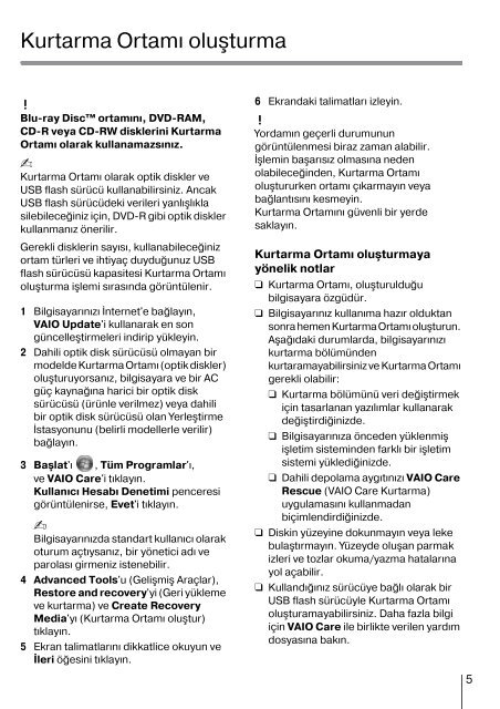 Sony VPCCA3X1R - VPCCA3X1R Guide de d&eacute;pannage Turc