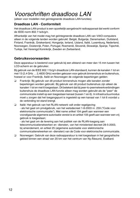 Sony VPCCA3X1R - VPCCA3X1R Documents de garantie N&eacute;erlandais