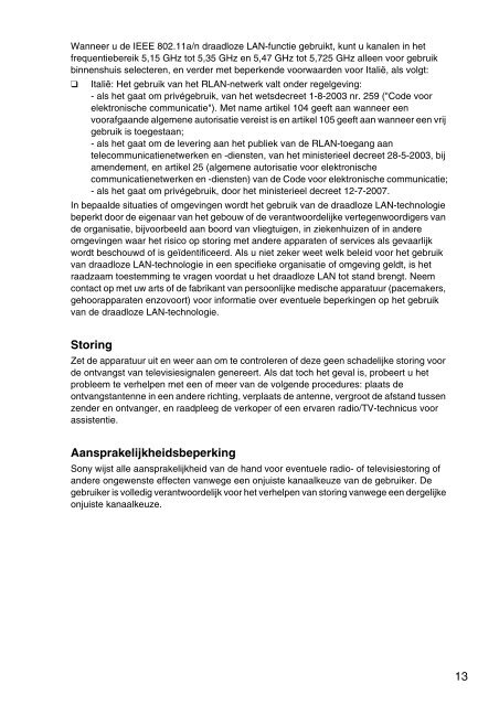 Sony VPCCA3X1R - VPCCA3X1R Documents de garantie N&eacute;erlandais