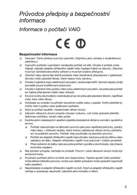 Sony VPCCA3X1R - VPCCA3X1R Documents de garantie Tch&egrave;que