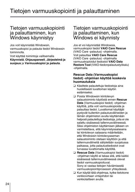 Sony VPCCA3X1R - VPCCA3X1R Guide de d&eacute;pannage Finlandais