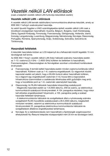 Sony VPCCA3X1R - VPCCA3X1R Documents de garantie Hongrois
