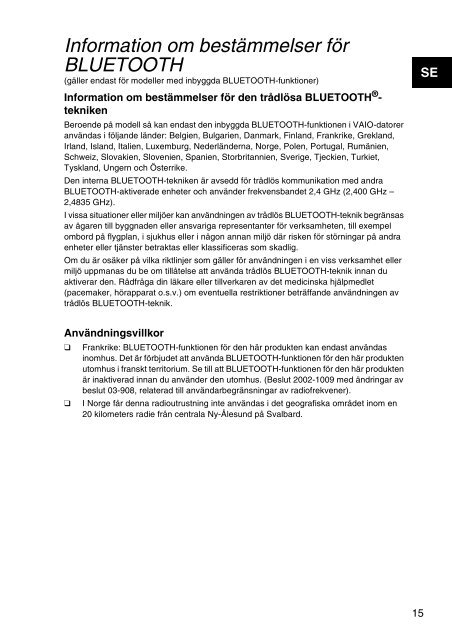 Sony VPCCA3X1R - VPCCA3X1R Documents de garantie Su&eacute;dois