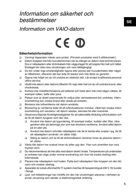 Sony VPCCA3X1R - VPCCA3X1R Documents de garantie Su&eacute;dois