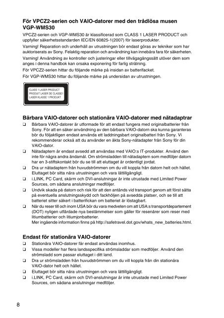 Sony VPCCA3X1R - VPCCA3X1R Documents de garantie Su&eacute;dois