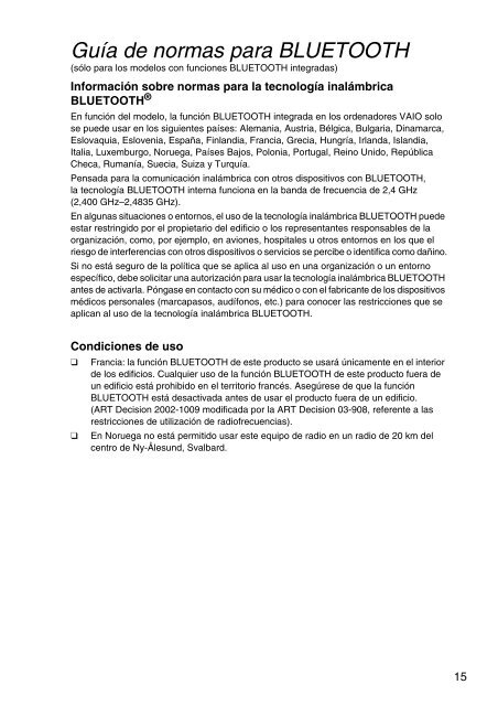 Sony VPCCA3X1R - VPCCA3X1R Documents de garantie Espagnol