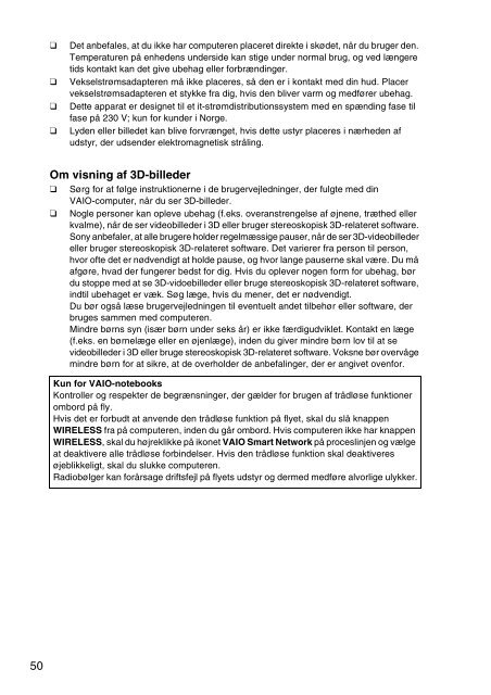 Sony VPCCA3X1R - VPCCA3X1R Documents de garantie Danois