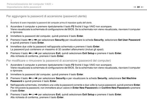 Sony VPCCA3X1R - VPCCA3X1R Mode d'emploi Italien