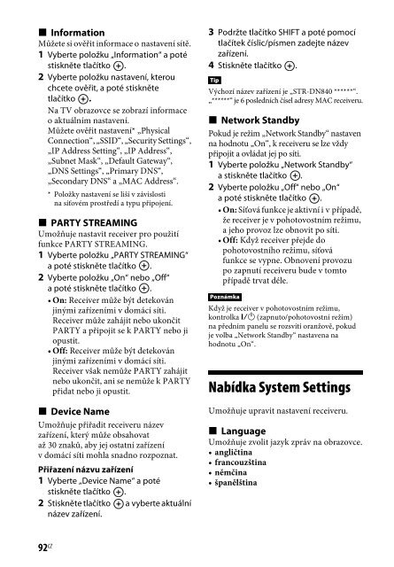Sony STR-DN840 - STR-DN840 Istruzioni per l'uso Ceco