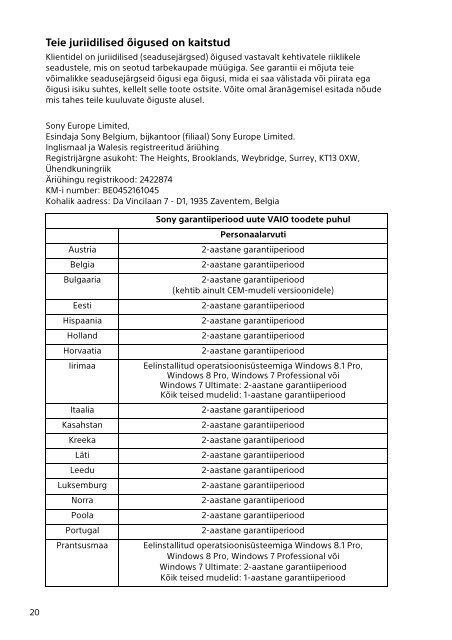 Sony SVP1322B4E - SVP1322B4E Documenti garanzia Lituano