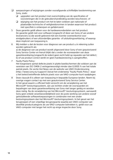Sony SVP1322B4E - SVP1322B4E Documenti garanzia Olandese