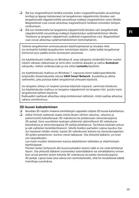 Sony SVP1322B4E - SVP1322B4E Documenti garanzia Finlandese