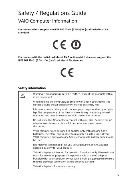 Sony SVP1322B4E - SVP1322B4E Documenti garanzia Inglese