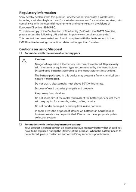 Sony SVP1322B4E - SVP1322B4E Documenti garanzia Inglese