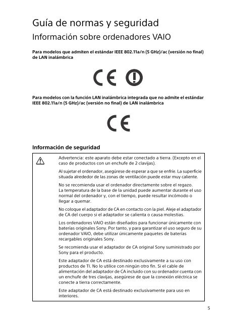 Sony SVP1322B4E - SVP1322B4E Documenti garanzia Spagnolo