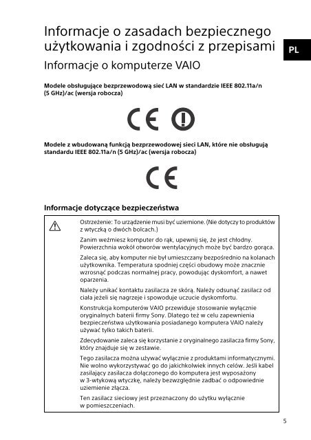 Sony SVP1322B4E - SVP1322B4E Documenti garanzia Polacco