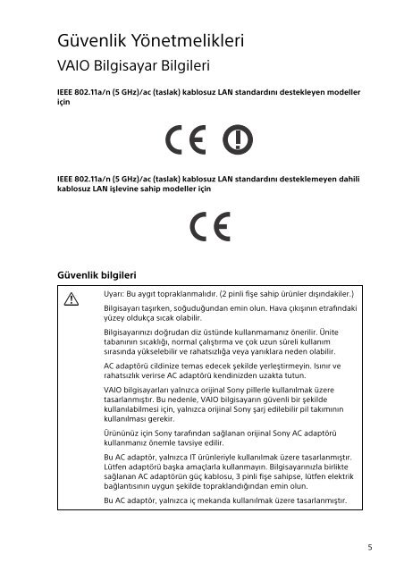 Sony SVP1322B4E - SVP1322B4E Documenti garanzia Turco