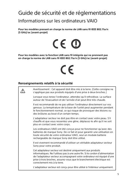 Sony SVP1322B4E - SVP1322B4E Documenti garanzia Francese