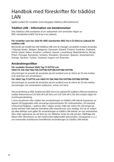 Sony SVP1322B4E - SVP1322B4E Documenti garanzia Finlandese