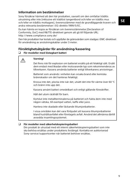 Sony SVP1322B4E - SVP1322B4E Documenti garanzia Finlandese