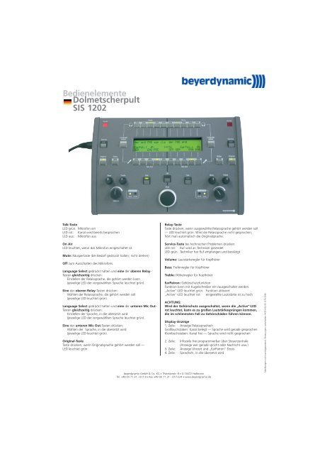 Bedienelemente Dolmetscherpult SIS 1202 - Atempo