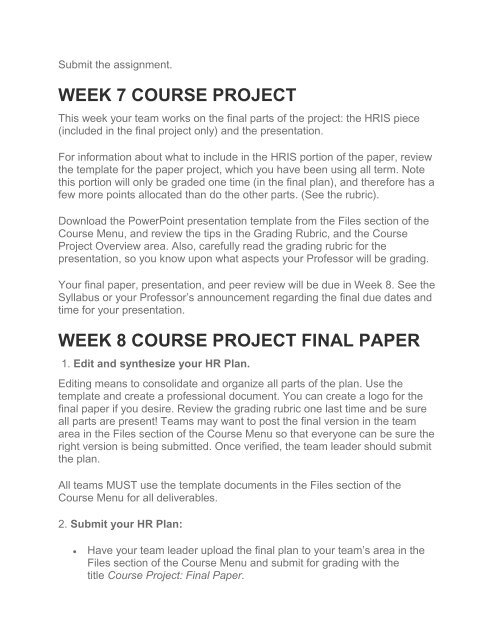 HRM 600 All Weeks Course Project Milestones