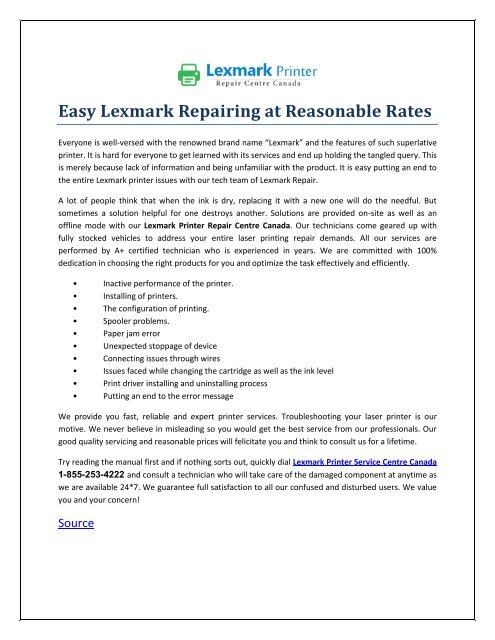 Easy Lexmark Repairing at Reasonable Rates