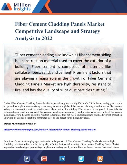 Fiber Cement Cladding Panels Market Competitive Landscape and Strategy Analysis to 2022