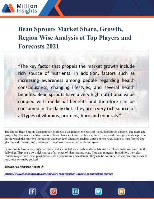 Bean Sprouts Market Share, Growth, Region Wise Analysis of Top Players and Forecasts 2021