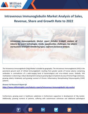 Intravenous Immunoglobulin Market Analysis of Sales, Revenue, Share and Growth Rate to 2022 