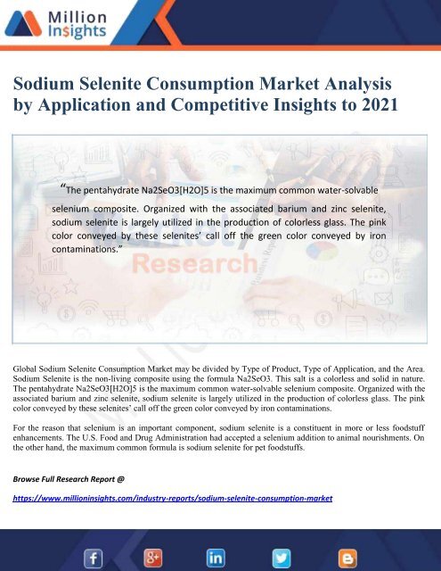 Sodium Selenite Consumption Market Analysis by Application and Competitive Insights to 2021