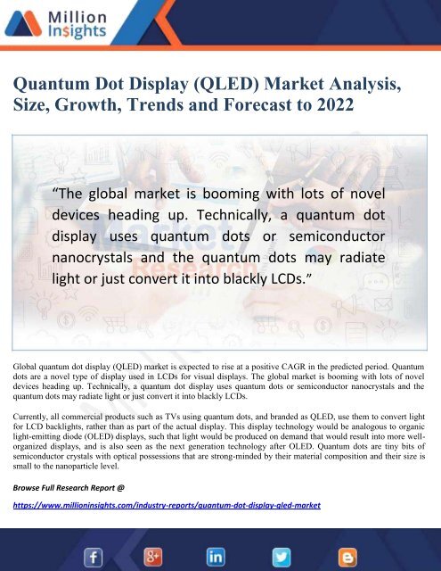 Quantum Dot Display (QLED) Market Analysis, Size, Growth, Trends and Forecast to 2022