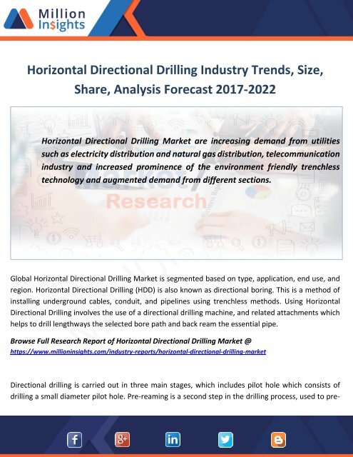 Horizontal Directional Drilling Industry Trends, Size, Share, Analysis Forecast 2017-2022