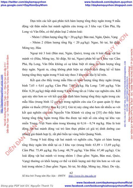 Nghiên cứu phân tích hàm lượng thủy ngân trong động vật hai mảnh tại Quảng Ninh bằng phương pháp quang phổ hấp thụ nguyên tử kết hợp kỹ thuật  hóa  hơi lạnh