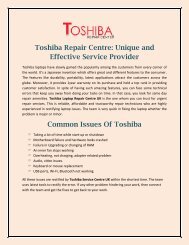 Toshiba Repair Centre- Unique And Effective Service Providers