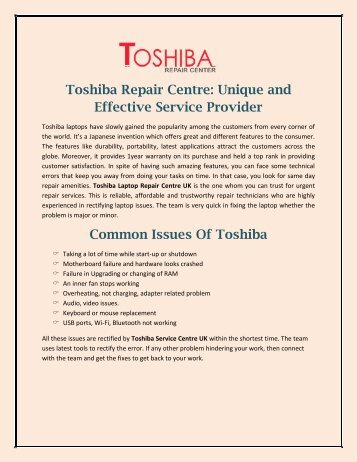 Toshiba Repair Centre- Unique And Effective Service Providers
