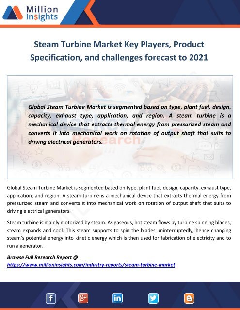 Steam Turbine Market Key Players, Product Specification, and challenges forecast to 2021