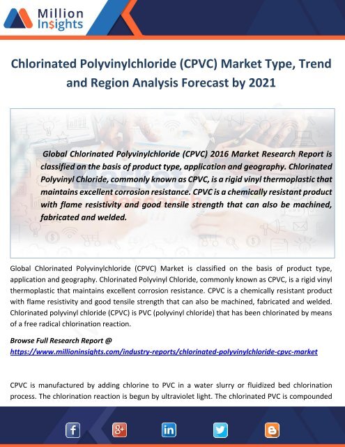 Chlorinated Polyvinylchloride (CPVC) Market Type, Trend and Region Analysis Forecast by 2021