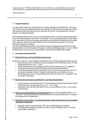 Anwendungsbericht Wurzelschutz von Fa. Ökoplan - Hübner-Lee