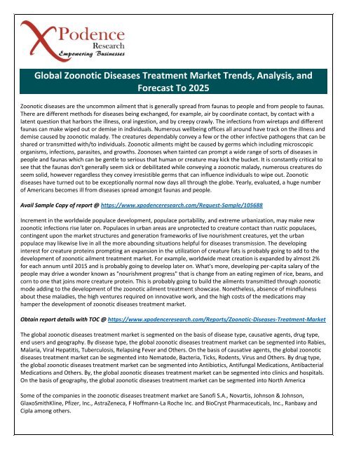 Zoonotic Diseases Treatment Market will grow in the upcoming year with Leading Key players AstraZeneca, F Hoffmann-La Roche Inc., etc.