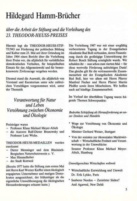 Preisverleihung 1987 - Theodor-Heuss-Stiftung