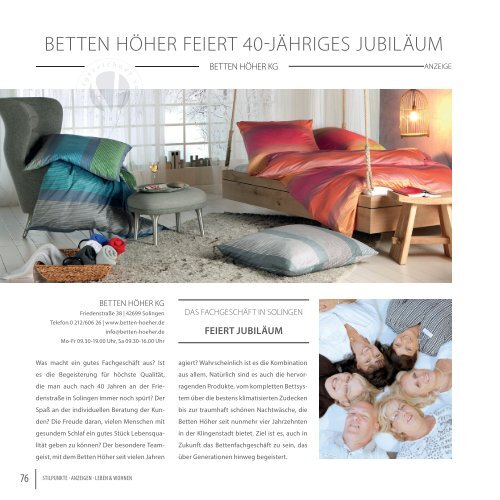 STILPUNKTE Lifestyle Guide Ausgabe Bergisches Land Frühjahr/Sommer 2018