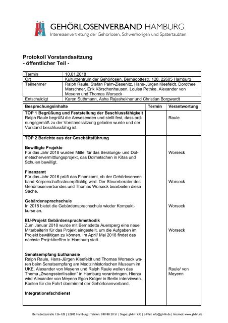 2018-01-10 Protokoll Vorstandssitzung GLVHH - öffentlicher Teil