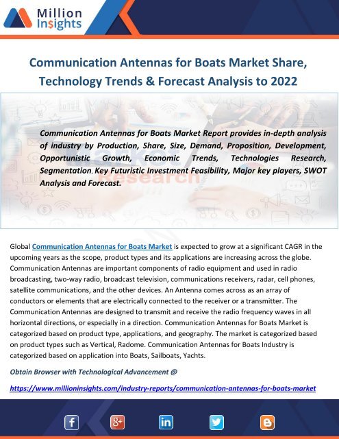 Communication Antennas for Boats Market Share, Technology Trends & Forecast Analysis to 2022           