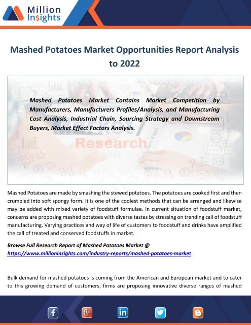 Mashed Potatoes Market Opportunities Report Analysis to 2022